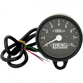 Drag Specialties 2.4 Inch Tachometer 8000 RPM Bulb Black Housing, Black Face For 1999-2003 Twin Cam, 1986-2003 XL Models (21-6910BNUDS1)