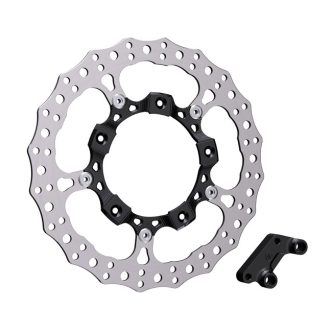 Arlen Ness 14 Inch Right Front Billet Big Brake Rotor In Black For Harley Davidson 2014-2023 Touring Models With Stock Style Open Center Spoke Mounted Rotor (300-004)